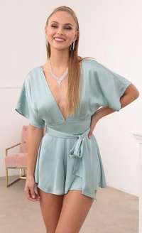 Feeling The Night Satin Romper in Teal product