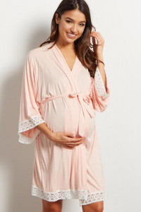 PinkBlush Pink Crochet Trim Delivery/Nursing Maternity Robe product