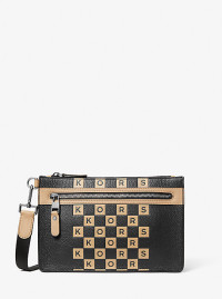 MK Hudson Checkerboard Logo Pebbled Leather Convertible Crossbody Bag - Black - Michael Kors product