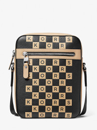 MK Hudson Checkerboard Logo Pebbled Leather Flight Bag - Black - Michael Kors product