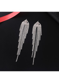 Rhinestone Detail Tassel Design Silver Earrings product
