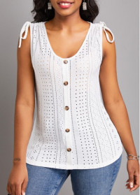 Drawstring Button White Scoop Neck Tank Top product