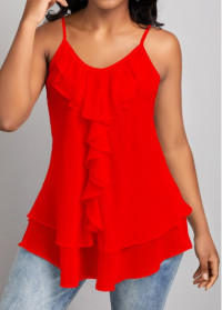 Red Scoop Neck Strappy Ruffle Camisole Top product