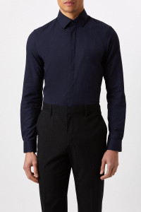 Mens Navy Slim Fit Concealed Placket Party Shirt product
