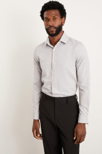 Mens Skinny Fit Grey Herringbone Textured Smart Shirt product