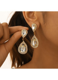 Teardrop Rhinestone Detail Gold Metal Earrings product