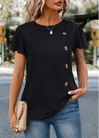 Plus Size Black Button Short Sleeve T Shirt product