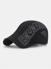 Men Mesh Hollow Out Letters Print Sunshade Breathable Forward Hat Beret Hat Flat Hat product