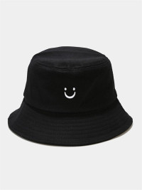 Unisex Cotton Solid Color Smile Face Pattern Embroidery Simple Sunshade Bucket Hat product