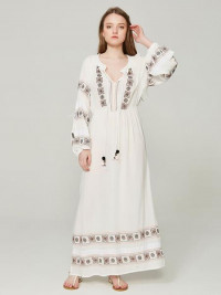Boho Dress Embroidered V-Neck Long Sleeves Summer Dress product