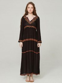 Boho Dress V-Neck Long Sleeves Embroidered Beach Dress product