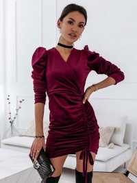 Drawstring Velour Casual V-Neck Long Sleeves Midi Dress product
