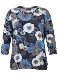 Große Größen: Jerseyshirt mit Blumenmuster und 3/4-Arm, indigo bedruckt, Gr.42-54 product