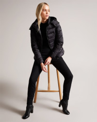 Women's Belted Padded Coat With Detachable Hood in Black, Abbiiee product