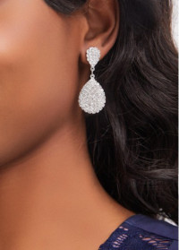 Rhinestone Silvery White Teardrop Design Earrings product