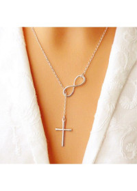Metal Detail Silver Cross Pendant Necklace product