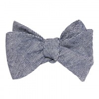 Navy Blue Tweed Linen Stitching Self Tie Bow Tie product