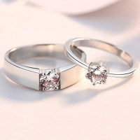 Myyshop Sterling Silver Couple Rings with Diamond Fashion Simple Zircon Pair Ring Jewelry CT001 product