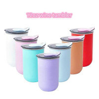 12oz Wine Tumbler with colorful Lid Stainless Steel Single Wall Vacuum Insulated Wine Glasses Coffee Mug Wholesale product