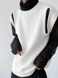 Mens Knit Round Neck Two-way Wear Vest product