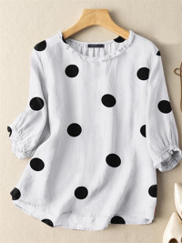 Dot Pattern 3/4 Sleeve Casual Crew Neck Blouse product