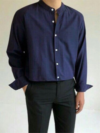 Mens Stand Collar Button Long-sleeved Shirts product