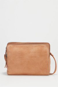 Evity Maya Leather Classic Compartment Crossbody Bag in Camel | StrandBags.com product