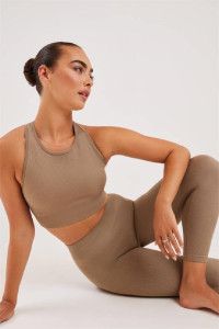 Stylerunner Ribbed Seamless High Neck Crop Pebble product