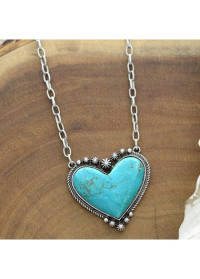 Heart Alloy Detail Retro Cyan Necklace product