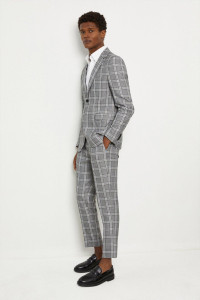 Mens Skinny Fit Grey Textured Check Suit Jacket product