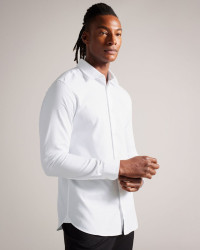 Men's Long Sleeve Textured Stripe Shirt in White, Lecce product