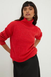 Women's Roll Neck Oversized Jumper - red - M/L product