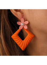 Orange Square Flower Detail Metal Earrings product