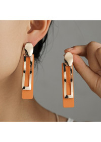 Geometric Detail Orange Rectangle Metal Earrings product
