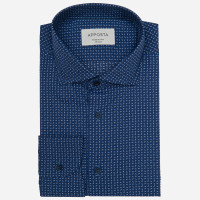 Camicia disegni a fantasia blu 100% puro cotone tela, collo stile collo francese aggiornato a punte corte product