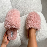 Floof Light Pink Curly Faux Fur Slippers product