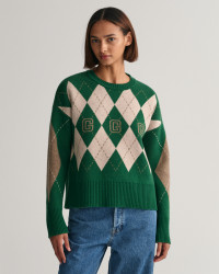 GANT Women Superfine Argyle Crew Neck Sweater (XXL) Green product