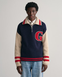 GANT Men Wool Nepps Letterman Half-Zip Sweater (XXS) Blue product