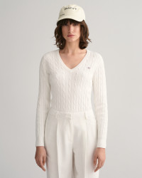 GANT Women Stretch Cotton Cable Knit V-Neck Sweater (4XL) White product
