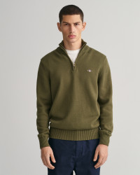 GANT Men Casual Cotton Half-Zip Sweater (S) Green product