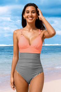 Colorblock Striped O-Ring Strappy One Piece Swimsuit product