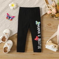 Baby Girl Cotton Letter Butterfly Print Elasticized Leggings product