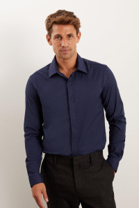 Mens Navy Slim Fit Textured Performance Shirt product