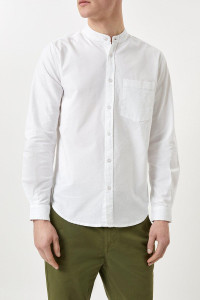 Mens White Grandad Collar Long Sleeve Oxford Shirt product