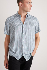 Mens Blue Geo Textured Print Shirt product