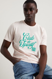 Mens Pink Short Sleeve Club De Sportif Print T-shirt product