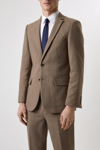 Mens Slim Neutral Herringbone Tweed Suit Jacket product