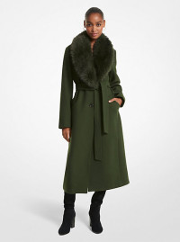 MK Faux Fur Trim Wool Blend Coat - Jade - Michael Kors product
