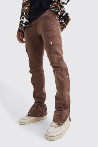 Mens Chocolate Fixed Waist Skinny Stacked Cargo With Popper Hem product