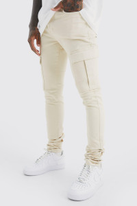 Mens Stone Fixed Waist Skinny Stacked Cargo Trouser product